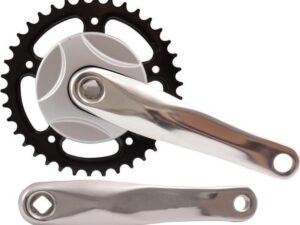 Platos y bielas Lasco sin chaveta, 38 dientes, aluminio, 3/32, color plata